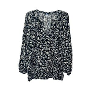 Old Navy Black and Cream Floral Blouse